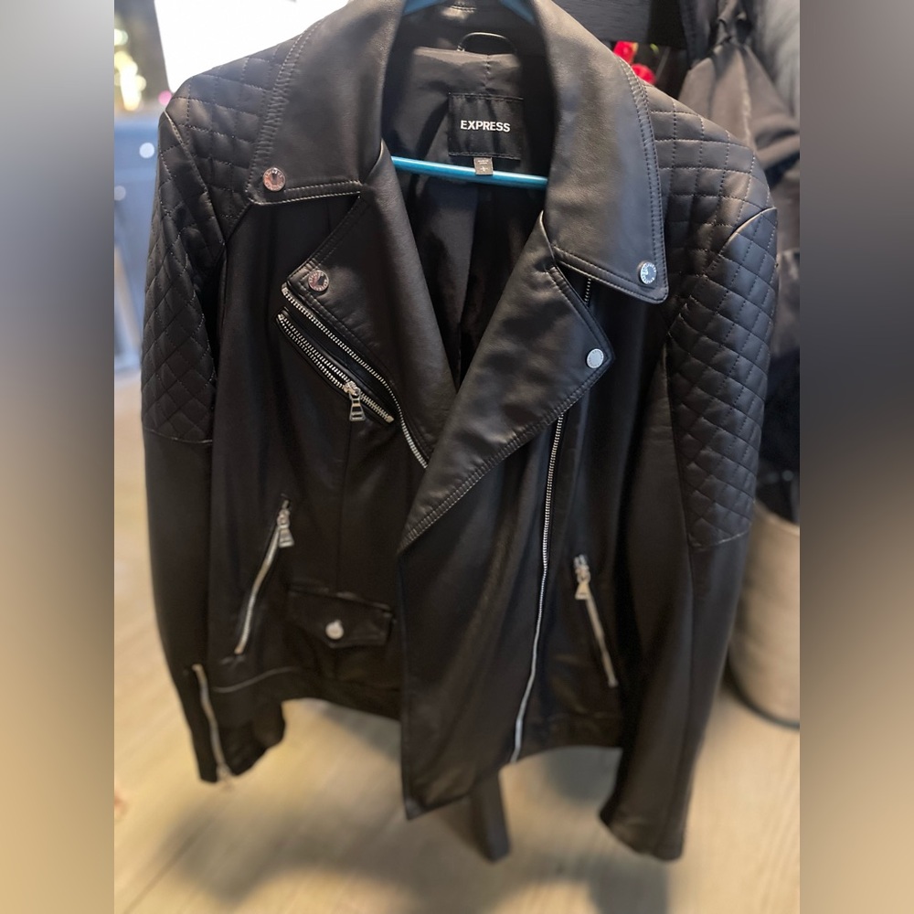 Express Black Leather Quilted Jacket